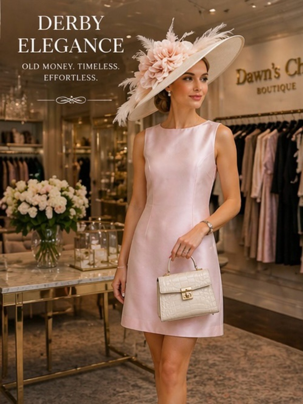 Sleeveless Satin Shift Dress - Pale Blush Pink